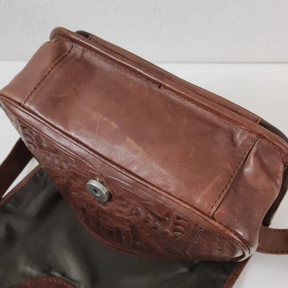 Leaders In Leather Vntg Tooled Leather Pony Hair Flap Messenger Crossbody Bag - Picture 16 of 16